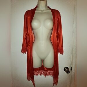 Red Satin Lace Mini Robe- One Size